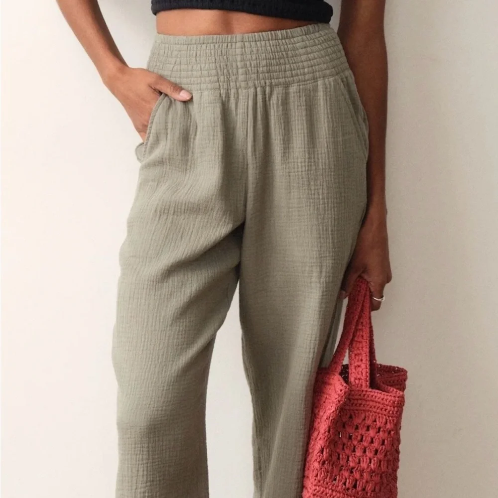 Marine Layer NWT Cali Double Cloth Pant with Elastic-Waist Wide Leg - Shadow - Picture 1 of 5